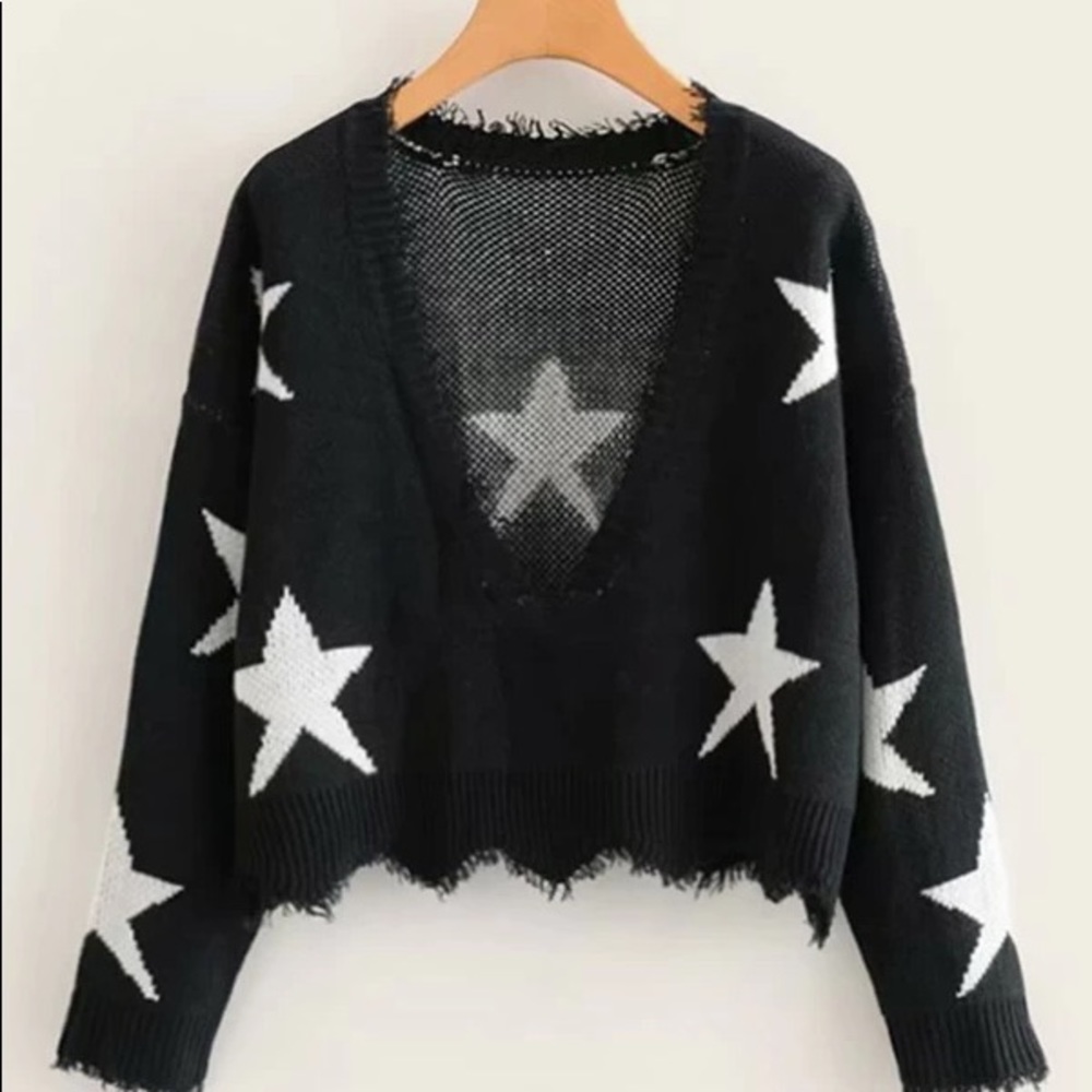 Distressed Star Cropped Sweater